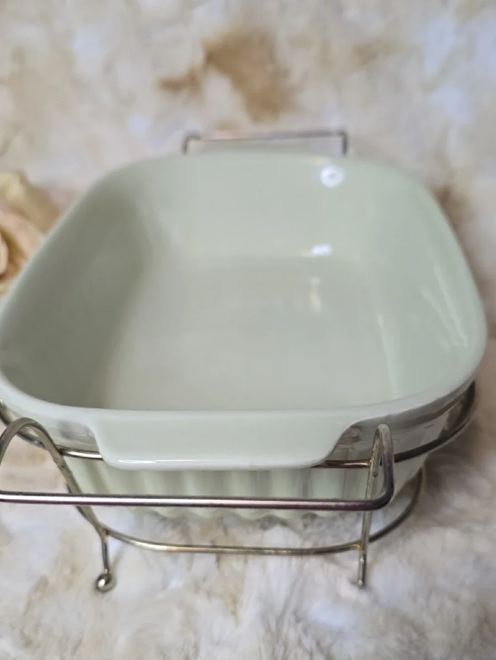 VTG 1983 Pfaltzgraff FTDA Celery Green 32 oz Casserole Baking Dish w/Metal Rack